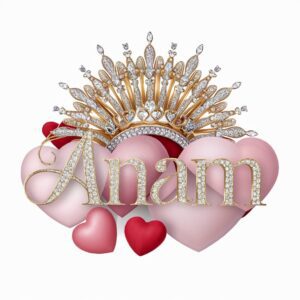 Anam in luxurious gold typography with hearts and a diamond-studded crown, perfect for love-inspired designs