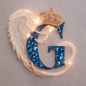 Glowing G Name DP in blue and gold with enchanting wings