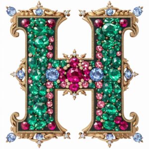 4K HD royal H name DP featuring sparkling rubies and emeralds