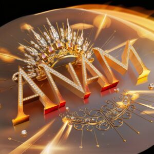 Elegant Anam Name DP reflecting warm golden light, adorned with diamonds and sunset tones."