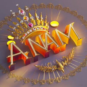 Anam Name DP in bold sapphire-blue letters, silver accents, and a crown of deep-blue gemstones."