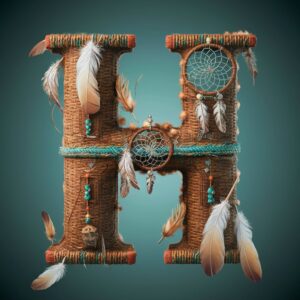 4K HD boho H letter DP featuring feathers and intricate patterns