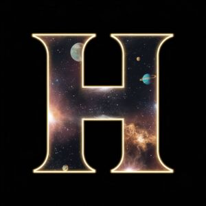 Mystical space-themed H letter name DP with stars and nebulae