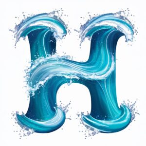 Beautiful water-themed H name DP with curling waves and sea foam details"