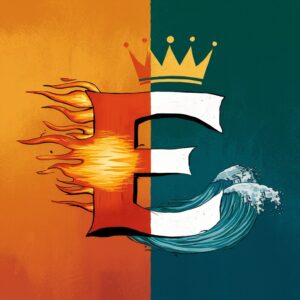 Bold name DP design with a fiery orange and cool teal 'E,' crowned to match the color scheme