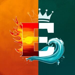 Colorful name DP with a split 'E,' in bright orange and teal hues, perfect for a vibrant look