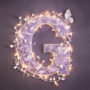 Dreamy G Name DP with glowing floral design and delicate wings