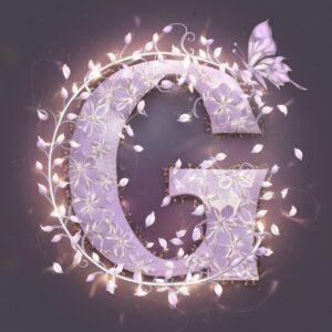 Lavender G Name DP with intricate flower designs and soft glow"