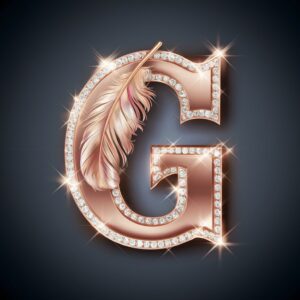 Luxurious G Name DP with shimmering rose gold and soft feathers