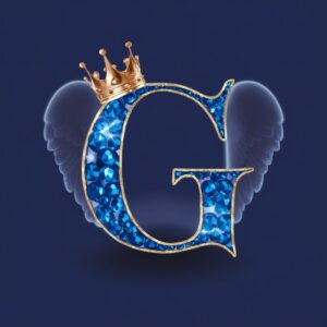 Elegant G Name DP with glowing accents and angel wings background"