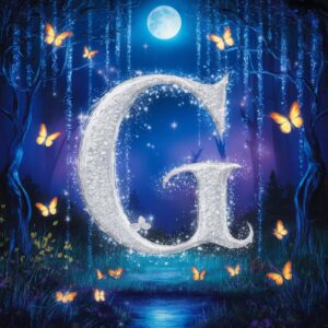 G Initial DP in an enchanted forest with cascading moonlight and sparkles"