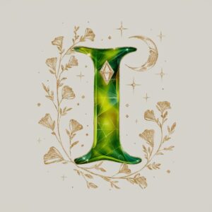 Nature-inspired 'I' wallpaper with vibrant green glow, golden accents, and a peaceful atmosphere."