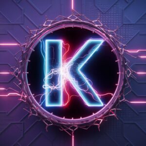 Neon "K" glowing in vibrant pink and blue, a futuristic name DP option.