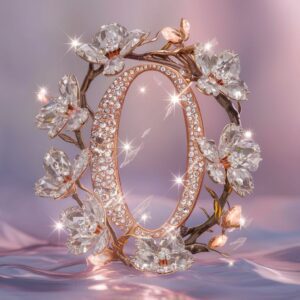 Crystal "O" with rose gold tones, surrounded by flowers and gems, a perfect name DP.