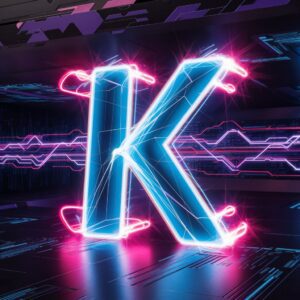 Futuristic 'K' with neon glow and geometric patterns, creating a modern, cyberpunk-inspired look