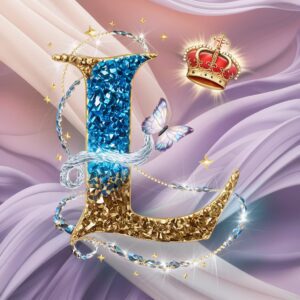 Stylish name dp with sparkling 'L' in vibrant colors, adorned with a royal crown and butterfly