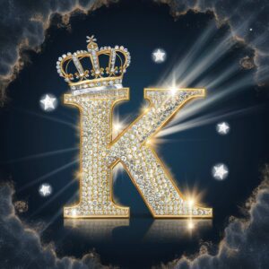 Gold letter "K" encrusted with diamonds and crown, perfect for a luxurious name DP.