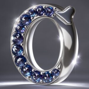 Shimmering gemstone 'O' reflecting light, creating a brilliant and elegant name DP."