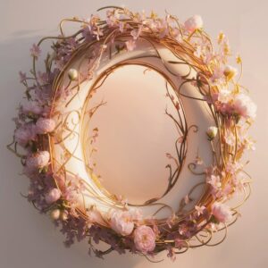 "A delicate gold 'O' entwined with pastel blossoms, a perfect floral-themed name DP."