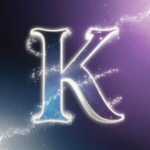 "Ethereal K name DP featuring a silver and midnight blue gradient with sparkling stars