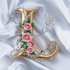 Beautiful name dp with an elegant gold 'L' adorned with flowers and a glowing crown."