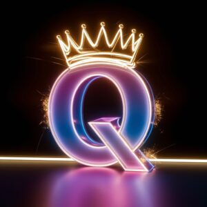 Neon-lit "Q" with electric colors and radiant sparks, a modern and bold choice for a name DP.