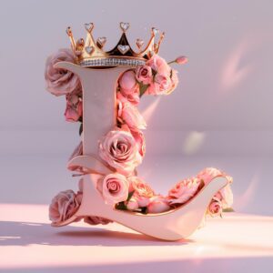 Luxurious 3D 'L' crowned with roses and hearts, set against a soft white background