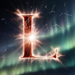 L Name DP glowing in rose gold, surrounded by twinkling stars and an aurora-lit sky."