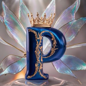 Stunning blue and gold "P" with fairy wings, perfect for a magical name DP.