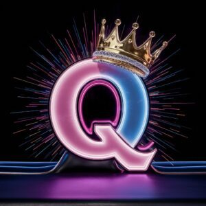 Bold neon letter "Q" with vivid colors and a glowing crown, ideal for a striking name DP.