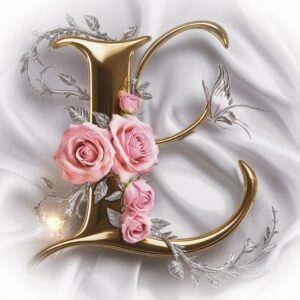 Floral name dp featuring a gold 'L' with silver vines, roses, and a sparkling butterfly."