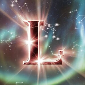 Magical L Name DP with radiant beams and constellations in a dreamy starry night sky."