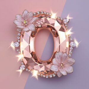 Soft rose-gold "O" with glowing flowers and gemstones, a beautiful name DP option.