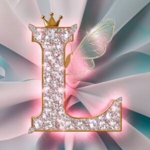 Name dp with an exquisite 'L' in diamonds, adorned with butterfly wings and a golden crown."