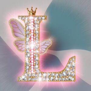 Luxurious 'L' name dp with diamonds and pink wings, perfect for a stylish and elegant design."