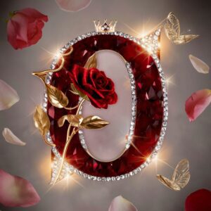 Stunning "O" in shimmering red and gold with a luxury rose, perfect for a romantic love DP.