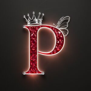 Elegant ruby "P" with silver accents and wings, perfect for a high-end name DP.