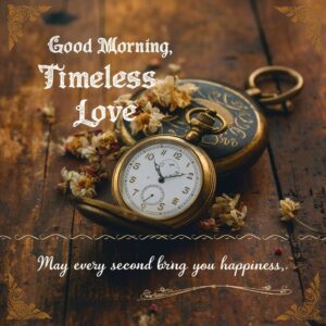 Good Morning with a timeless pocket watch and dried flowers, wishing each second brings joy