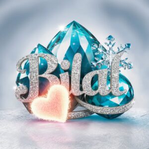 "Bilal's name shines in frosty blue-to-silver gems, adorned with a glowing heart and snowflake