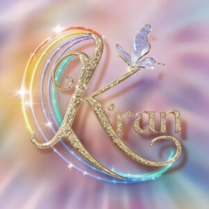 Stylish "Kiran" name DP design with golden letters glowing in rainbow light, set against a soft gradient backdrop.