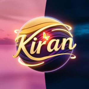 Artistic "Kiran" name DP with radiant gradient text, soft indigo tones, and ethereal twilight vibes.