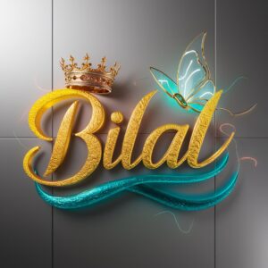 Captivating Bilal Name DP adorned with golden textures, lively tones, and glowing royal motifs.