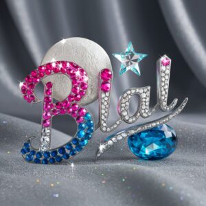 "Bilal's name radiates in pink-to-blue sparkling gems, with a luminous moon and twinkling glass star."