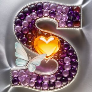 A stunning "S" logo featuring a gradient from rich purples to lavender, with a glowing amber heart and pale blue butterfly.