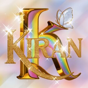 Radiant "Kiran" name DP featuring a sparkling glass butterfly and vibrant rainbow effects for a dreamy touch