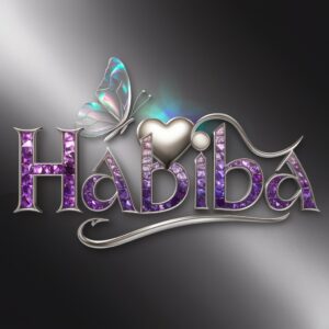 Elegant 3D logo for Habiba, with shimmering gemstones transitioning from purple to blue