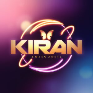 Elegant "Kiran" name DP featuring twilight-inspired colors, a golden butterfly, and warm light accents. 