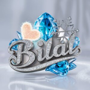 A sleek 3D design of 'Bilal,' glowing in icy tones, perfect for a frosty and luxurious feel