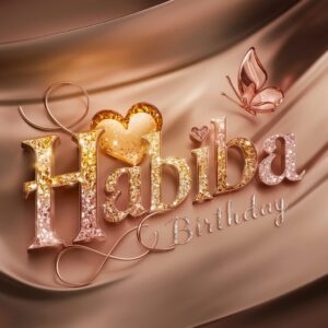 Elegant 3D logo for Habiba with golden lettering and soft amber accents, perfect for a celebration 