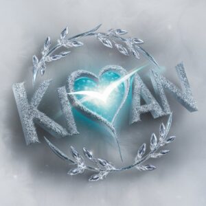 Cool "Kiran" name DP design with frosty tones, crystal details, and a soft white background. 